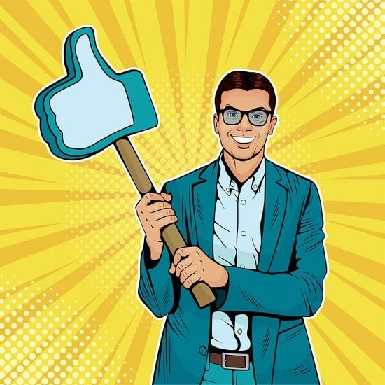 Die 7 schlimmsten Testleser! Wem Du Dein Manuskript nie zeigen solltest Netzwerker als Testleser hält Like-Symbol hoch.