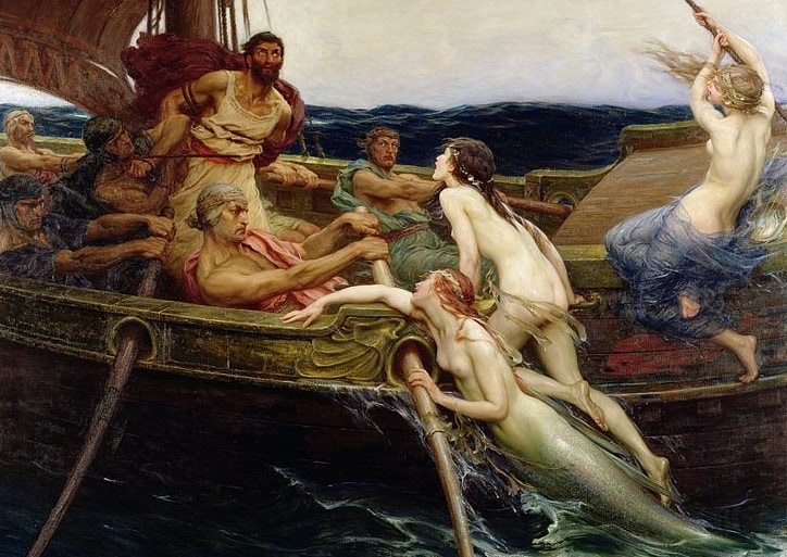 Undine: Vom Wassergeist zum Weibe Odysseus und die Sirenen, gezeichnet von Herbert James Draper