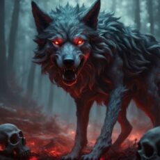 Gruseliger Wolf mit roten Augen aus Tierhorror-Geschichte